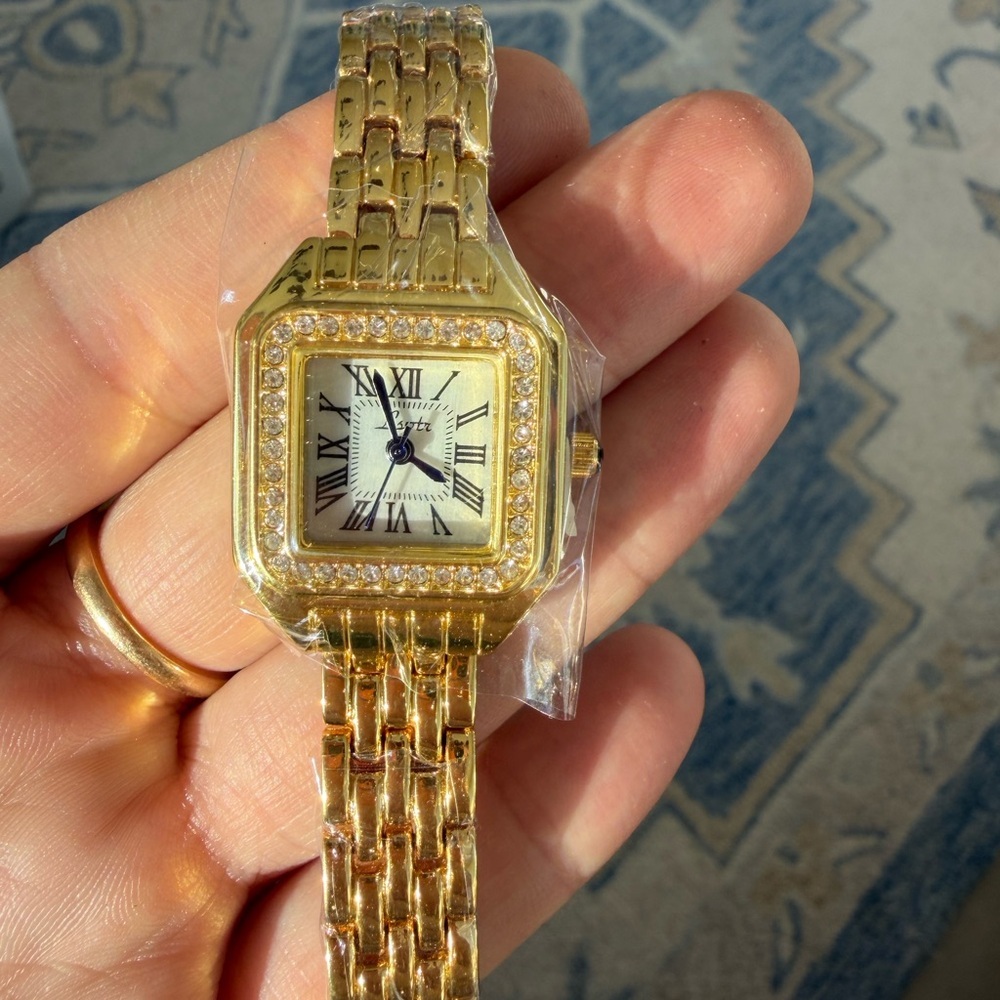 Panthere Classic Rectangle Gold Crystal Watch - Picture 7 of 7